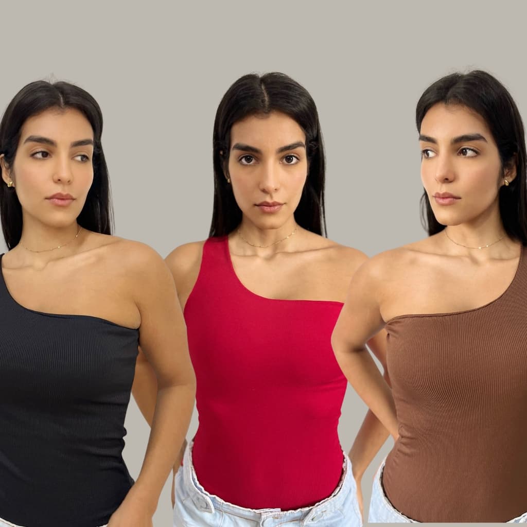 Kit 3 Body Feminino Mula Manca Body Canelado Body Feminino um Ombro só Básica Forrado