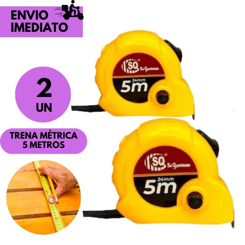 2 ou 1 Trena de Medição 5 Metros Trava Automática, Fita de Aço Reforçada e Clip de Cinto