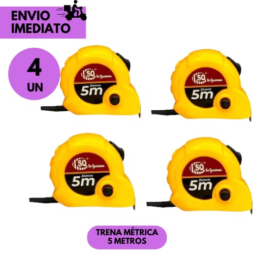 Kits 4  ou 2 Trena de Medição 5 Metros Fita Métrica Retrátil Resistente p/Obras e Reforma Construção