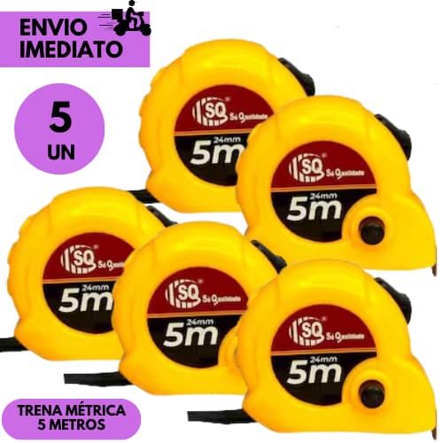 kits 5 ou 2 Trena de Medição 5 Metros Fita Métrica Retrátil Resistente p/Obras e Reforma Serviços