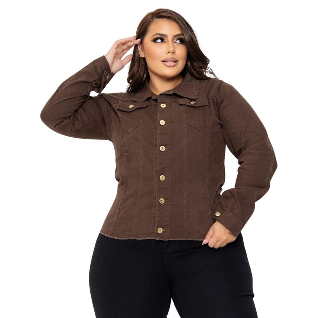 Jaqueta Blusão Jeans Plus Size Feminina com Lycra