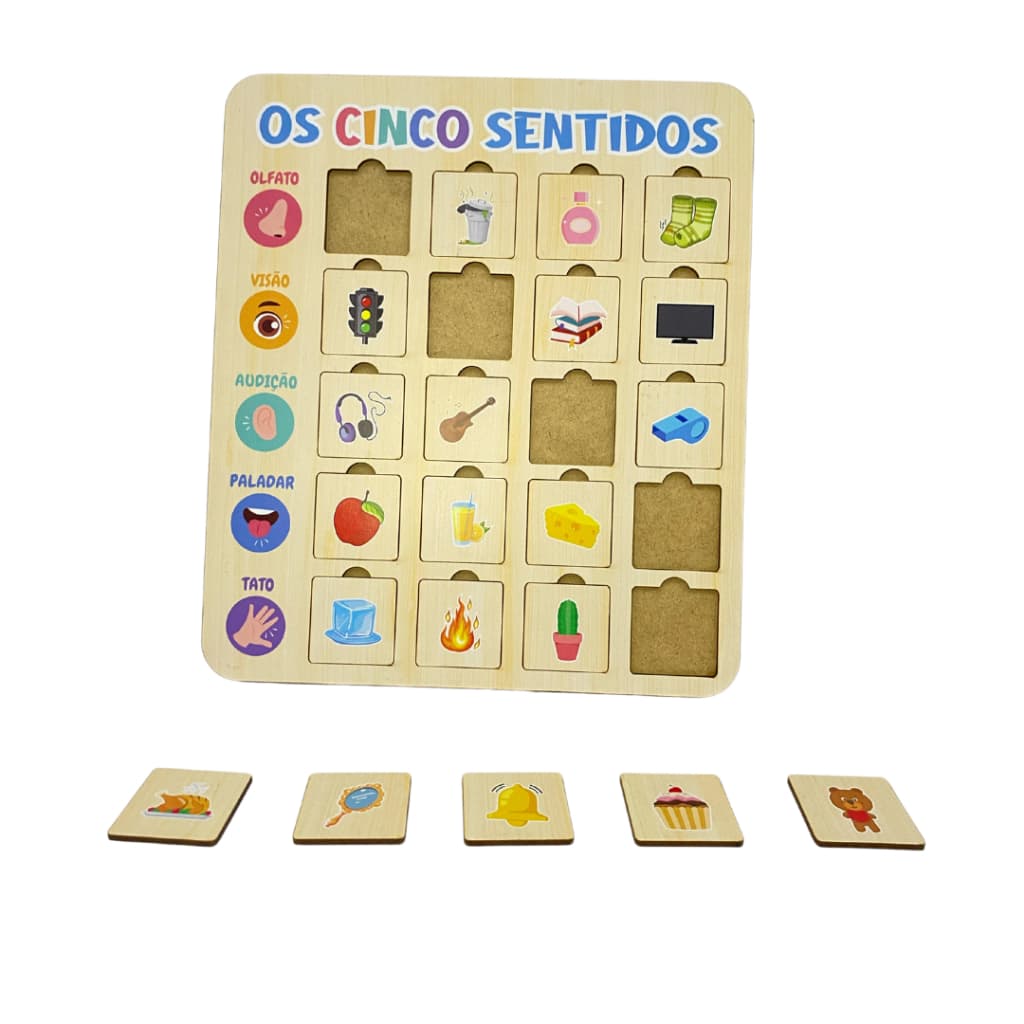 Jogo Educativo de Encaixe Os 5 Sentidos brinquedo Pedagógico em Madeira mdf