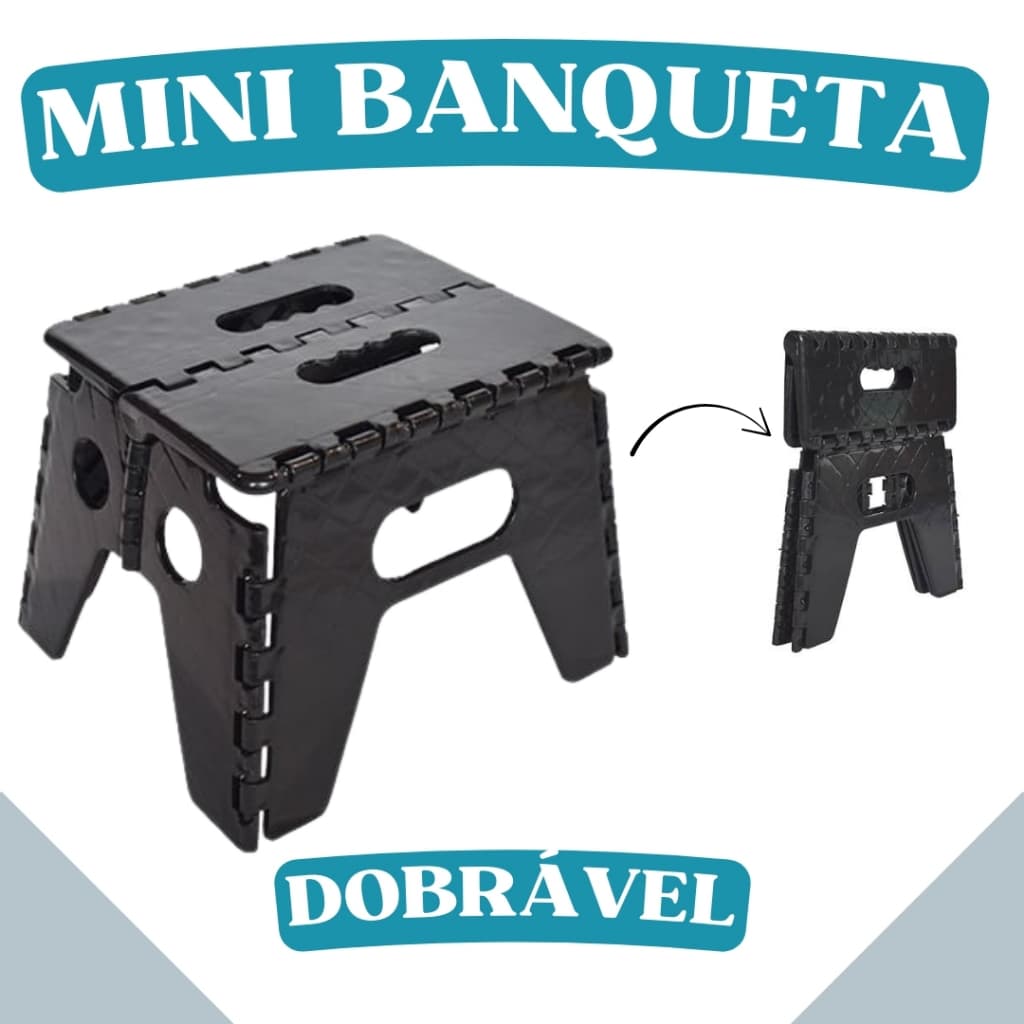 Banquinho Dobrável Preto Sem Encosto Banqueta Dobrável - TOY 25947