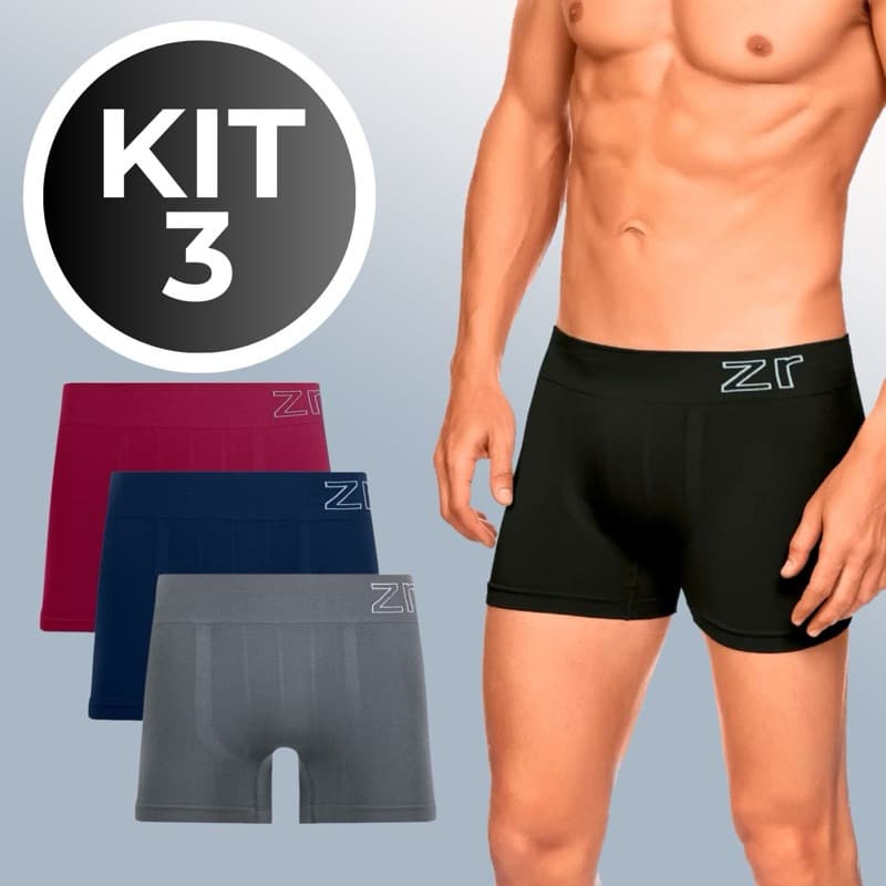 Kit 3 Cuecas Boxer Zee Rucci Masculina Sem Costura Microfibra Poliamida Elastano Lisa Original