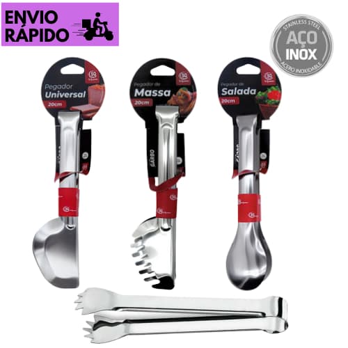 Kits 4 pegadores  Salada, Gelo, Massa e Universal ou 1 Peça Pegador de Inox Salada ou Massa