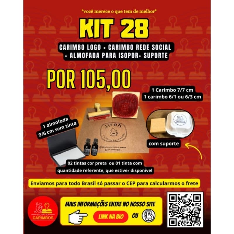 kit carimbos para isopor 7/7 cm + 6/1 cm + almofada sem tinta + 2 frasco de tinta ou 1 frasco equivalente