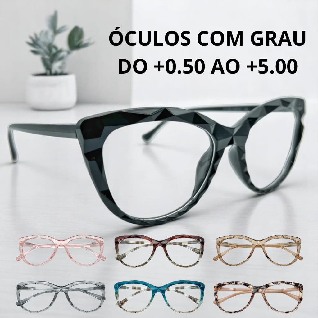 Óculos De Leitura Com Grau Para Perto Gatinho Diamante Redondo Descanso Presbiopia Lentes Prontas