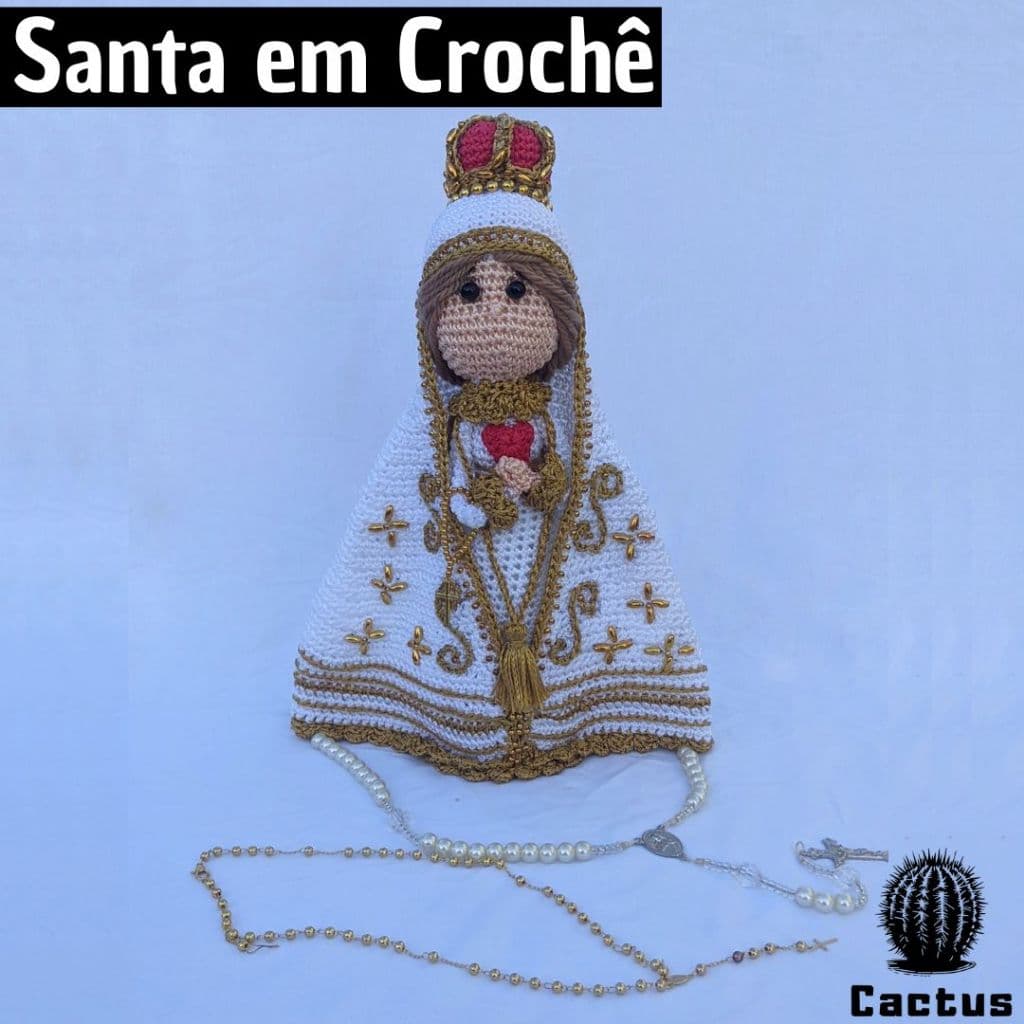 Santa em crochê Nossa Senhora do Rosário de Fátima Amigurumi Decoração Religiosa para Estante