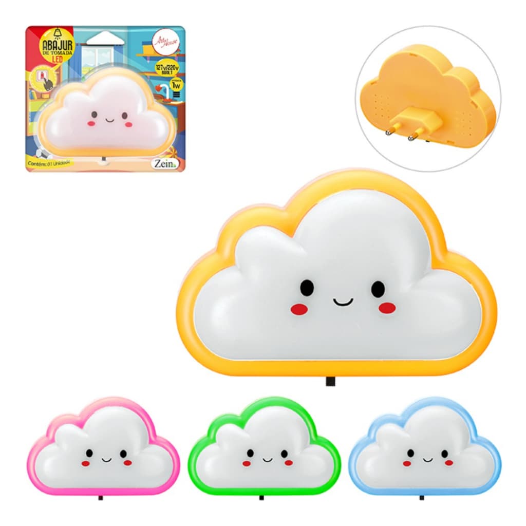 Mini Luminária Luz Led Infantil Nuvem Abajur de Tomada Led Infantil Colorida Quarto Bebê Noturna