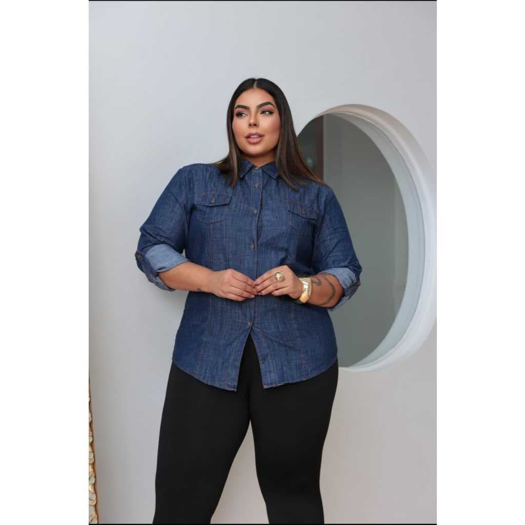 Camisa Jeans Feminina Chek Lançamento Com Manga Regulável