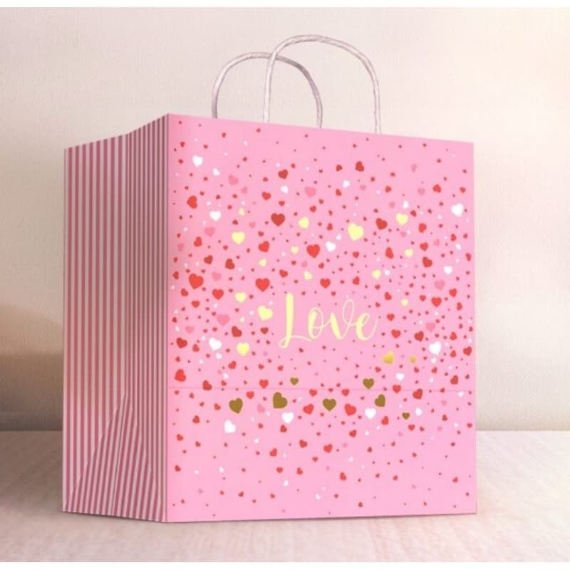 Pct 5 Sacola Presente Papel Kraft Love Decorada Dias dos Namorados Tam. 24x17x26