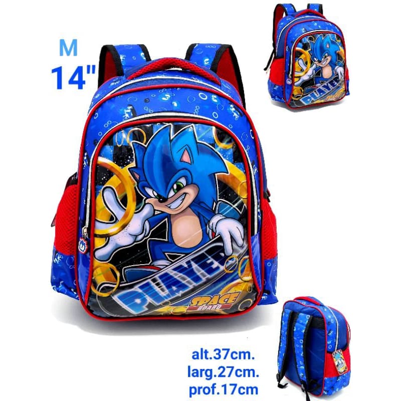 Mochila Escolar infantil Menino Resistente Tamanho M Estampa Sonic Player 4699