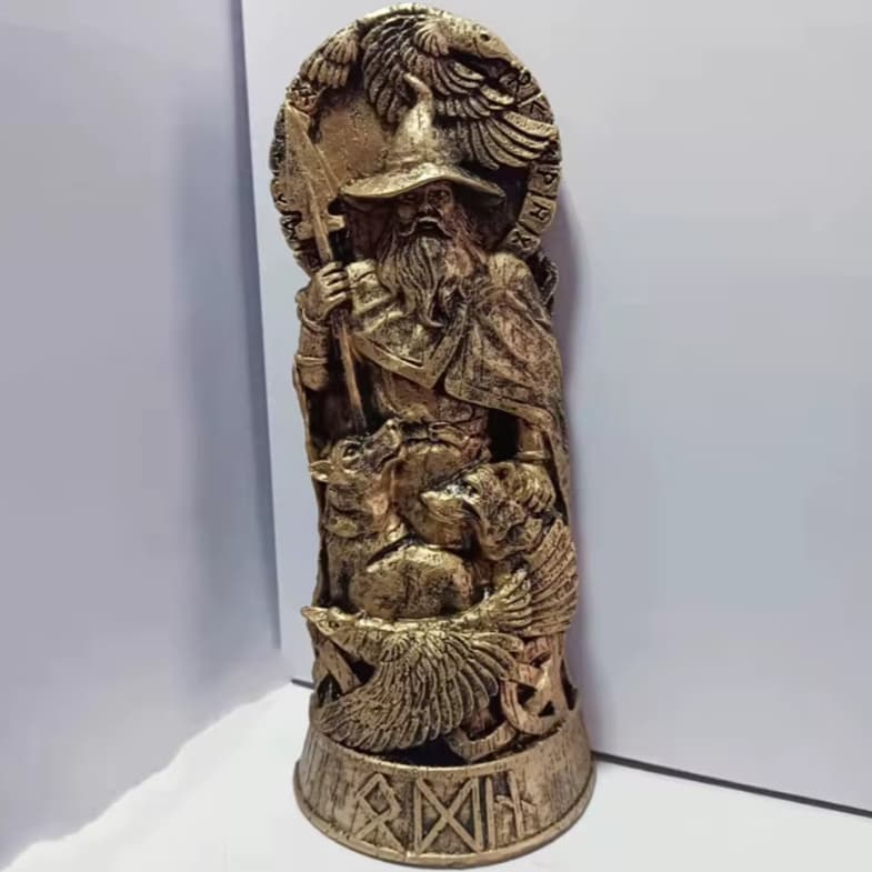 Estátua Viking Placa Odin Escultura Nórdica 20cm Em Resina