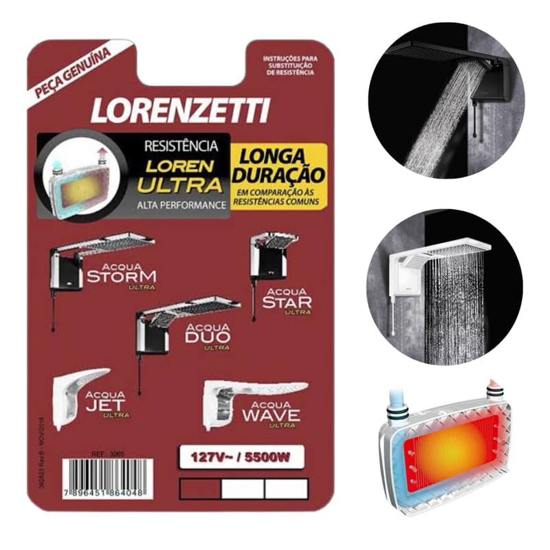 Resistência Ducha Acqua Ultra Duo/Wave/Storm 127V 5500W Lorenzetti Original