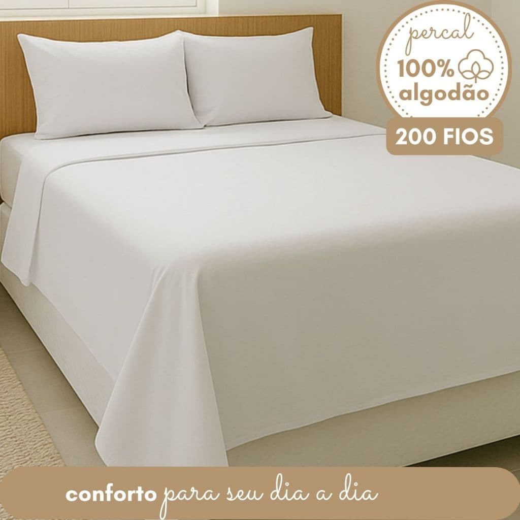 Kit Jogo Cama Completo Lençol de Elastico e de Cima Fronha Casal Queen King 100% Algodão 200 Fios