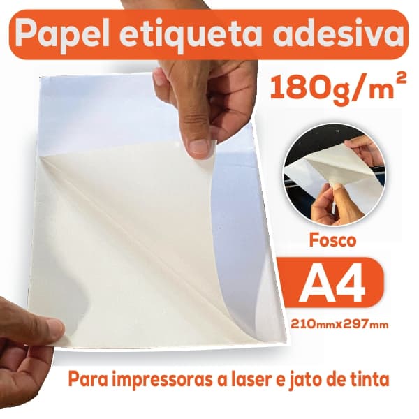 Papel Etiqueta Adesiva 180g A4 - Pacote c 25/50 Folhas Branco Fosco 210x297mm Jato de tinta e Laser