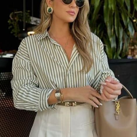 Camisa Feminina Social Listrada Manga Longa 2026