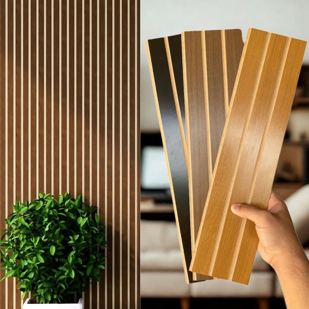 Kit 50 Placas Painel Ripado Auto Colante em MDF Revestimento Decorativo Com Cola Dupla Face