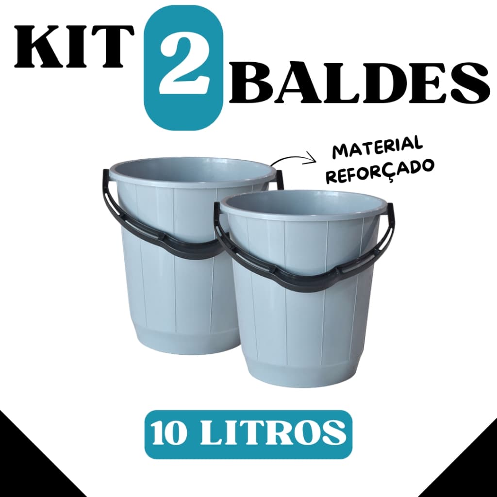 Kit com 2 Baldes 10 Litros com Alça – Plástico Resistente | Cores Sortidas - TOY BF10