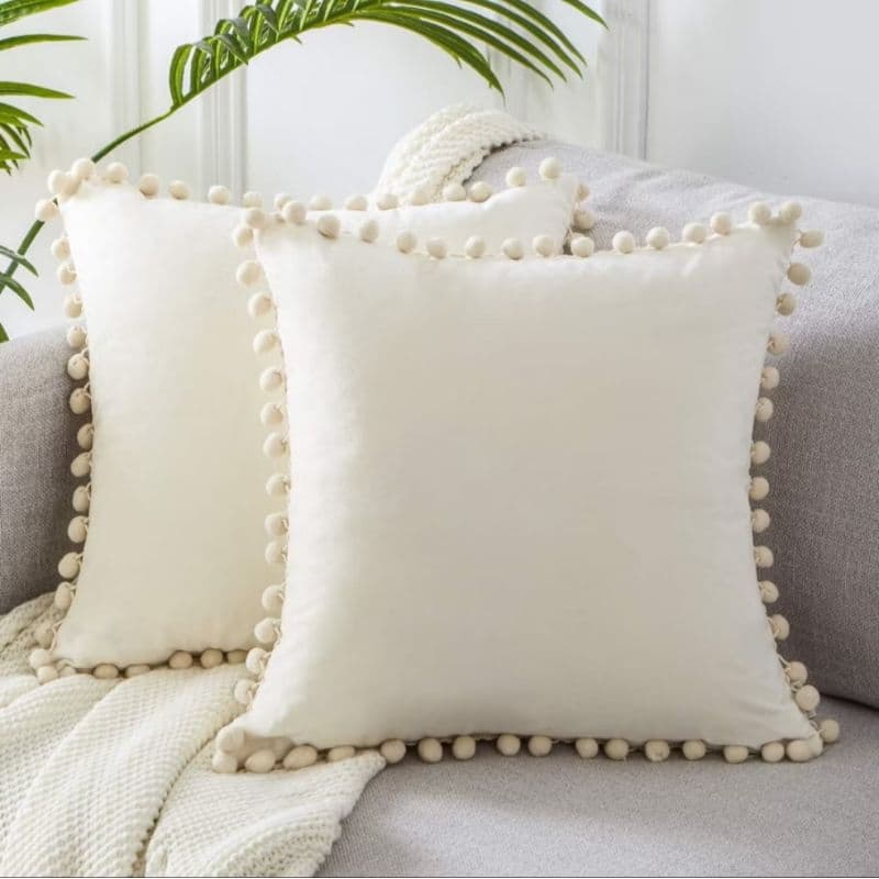 kit 2 capas de almofada decorativa veludo com pompom 45x45 decoração Premium