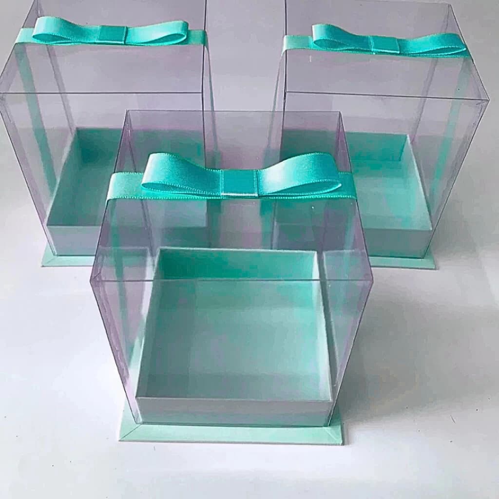 30 Laço Cetim 9cm Nº3 + Fita de Fechamento p/ Caixa Acrílica Acetato Caixinha 10x10cm Caixa Presente