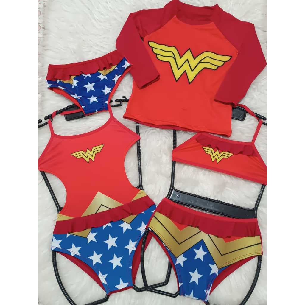 KIT MULHER MARAVILA menina conjunto UV blusa, calçinha, biquini e maio