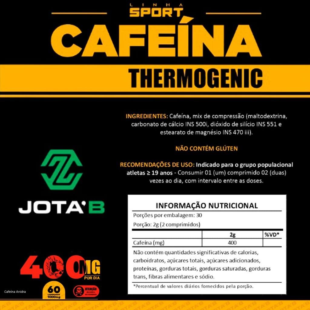 Cafeína 400 mg Extra Forte - Thermogenico - Cafeína Pura - Original