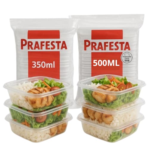 POTE 350 ML 48 500ML 48UN DESCARTAVEL RECIPIENTE ALIMENTO MARMITA FIT DIETA  PRAFESTA