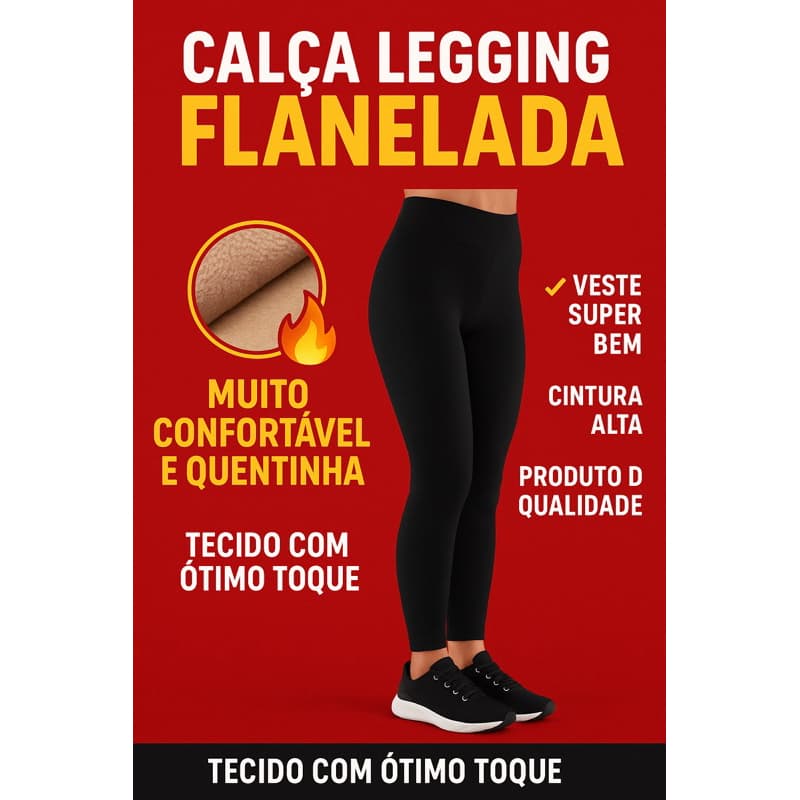 Calça Leggin Leg Térmica Cintura Alta Forrada Flanelada Legging Felpada Térmica
