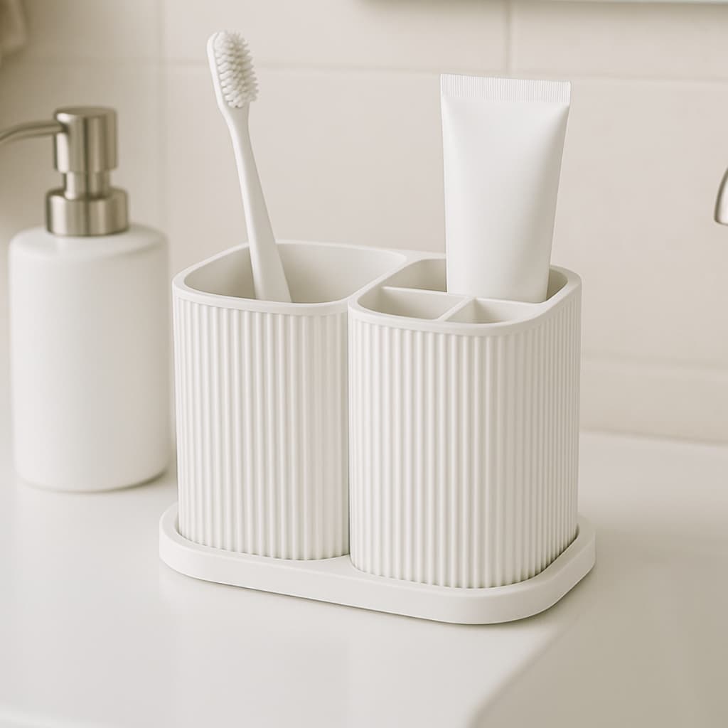 Porta Escova de Dente Duplo com Divisórias Design Moderno e Antimofo para Banheiro