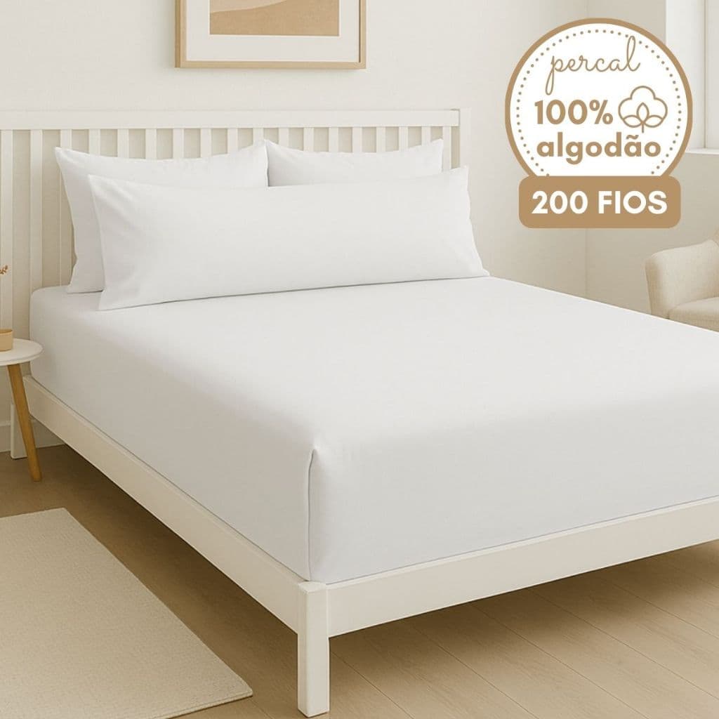 Lençol de Baixo com Elástico Fronha de Corpo e Porta Travesseiro 200 Fios Solteiro Casal Queen King