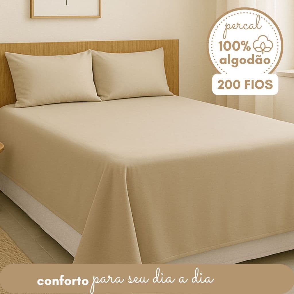 Lençol de Cima 200 Fios 100% Algodão Grande Solteiro Casal Queen King Cores Clean Macio Sem Elastico