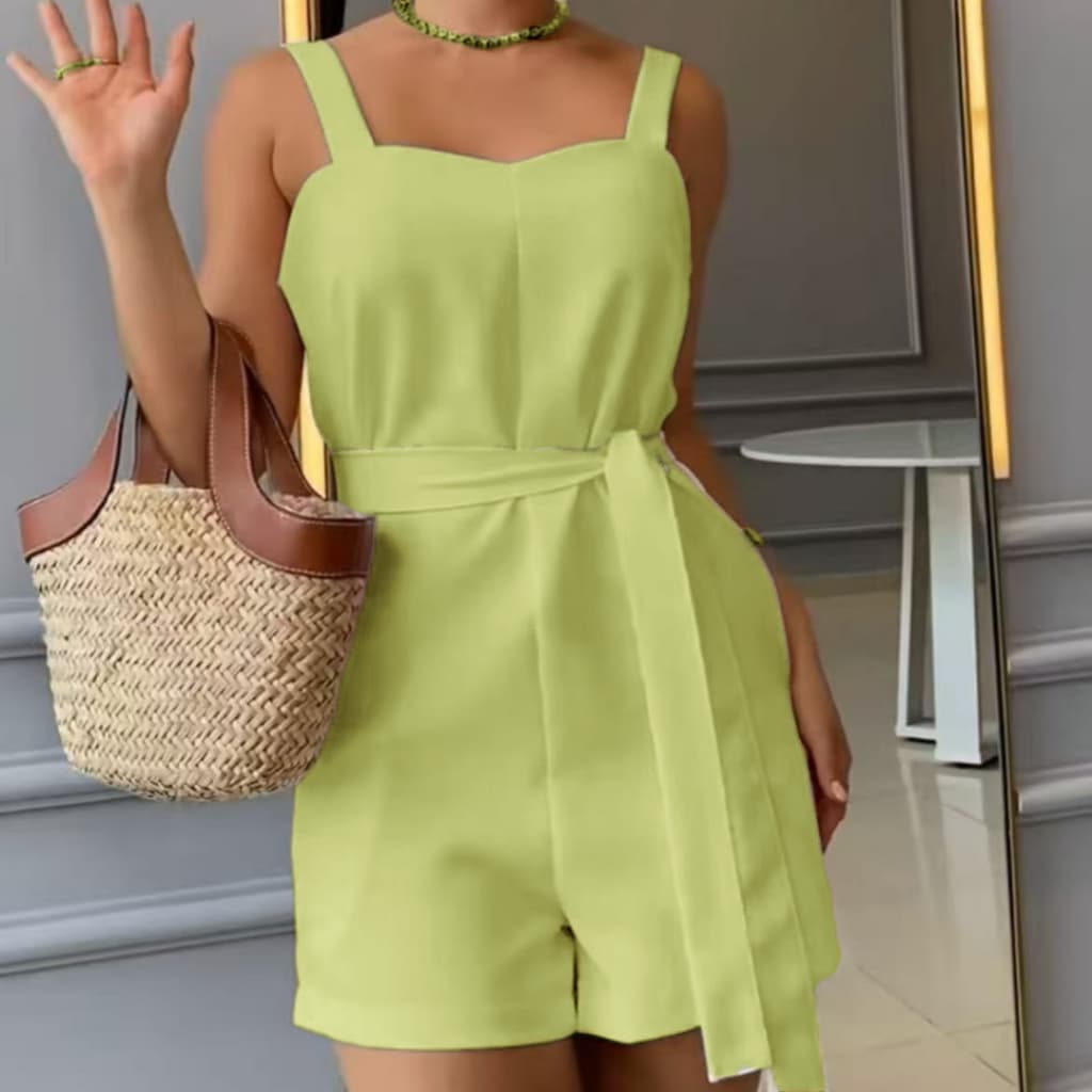 Macacão Elegante Feminino Bermuda + Alças Grossas Q2020