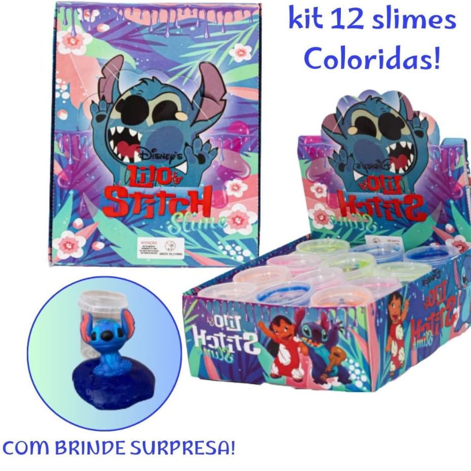 Slime Infantil Lilo & Stitch Kit com 12 Unidades Brinquedo Massinha Colorida Antiestresse lembrancinha