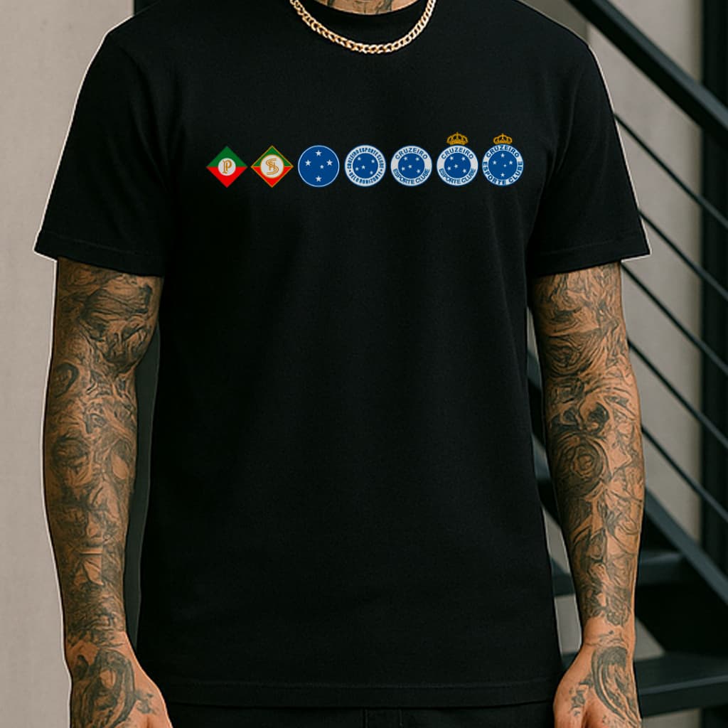 Camisa Cruzeiro Escudos Camiseta Unissex Cabuloso Societá Sportiva Torcida 100% Algodão Quebrada Torcedor Treino Casual