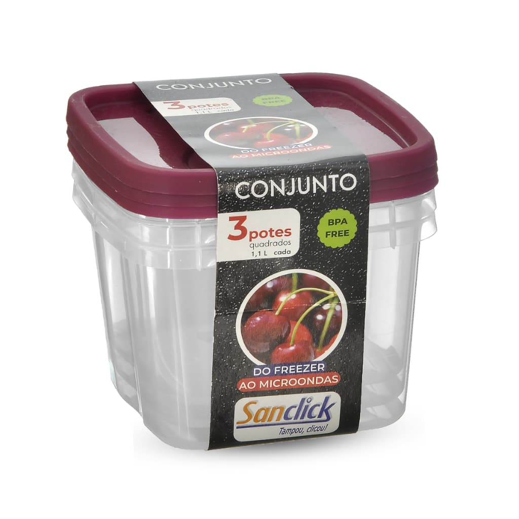 Conjunto 3 Potes Plásticos 1,1L Graduados com Tampa Hermética BPA Free – Cozinha, Marmita
