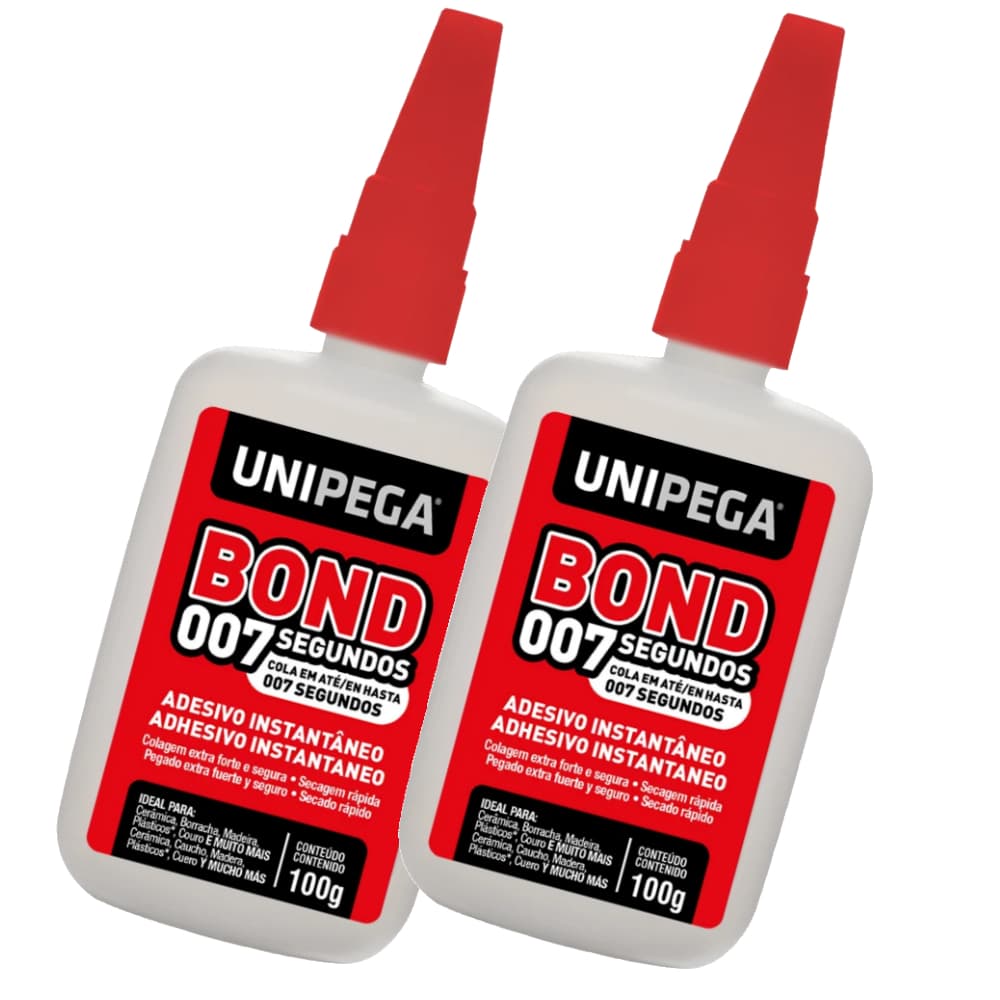 Kit 2 Colas Instantânea Super Bond 007 Unipega 100g Adesiva Secagem Rápida