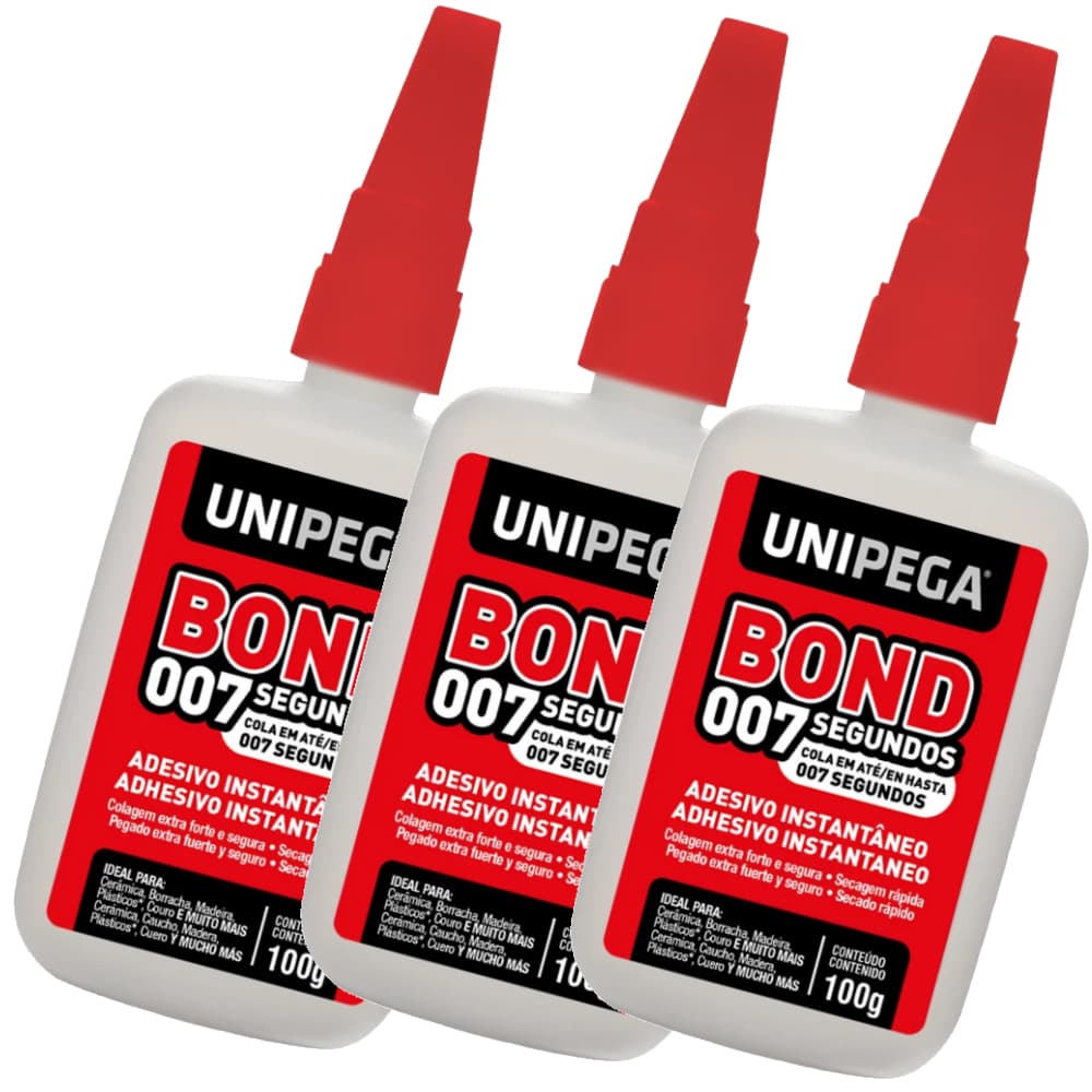Kit 3 Colas Instantânea Super Bond 007 Unipega 100g Adesiva Secagem Rápida