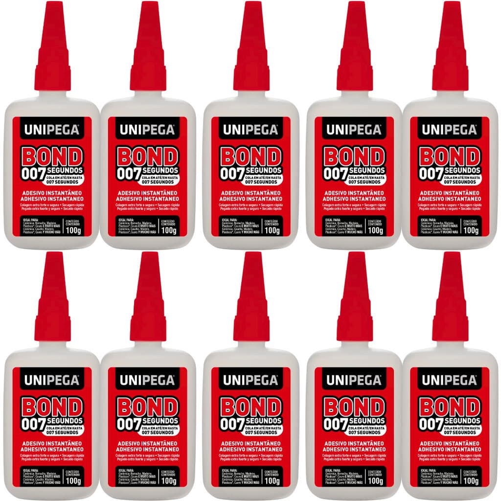 Caixa 10 Colas Instantânea Super Bond 007 Unipega 100g Secagem Rápida