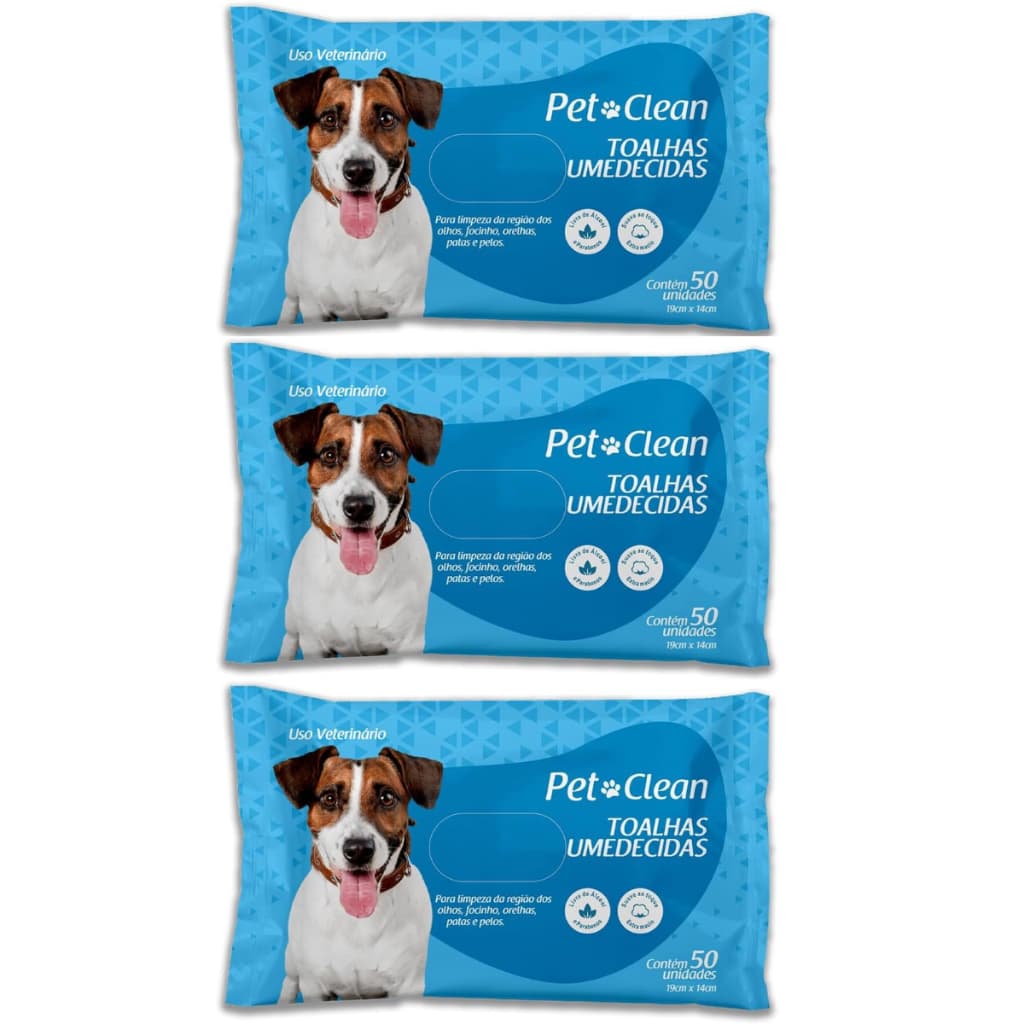 Kit 3 Toalhas Lenços Umedecidos Para Pet Cães e Gatos 150 unidades