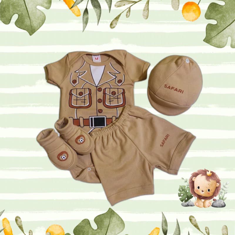 kit 4 peças do Safari, bebê temáticos, mêsversário e personagens-malha suedine 100% algodão