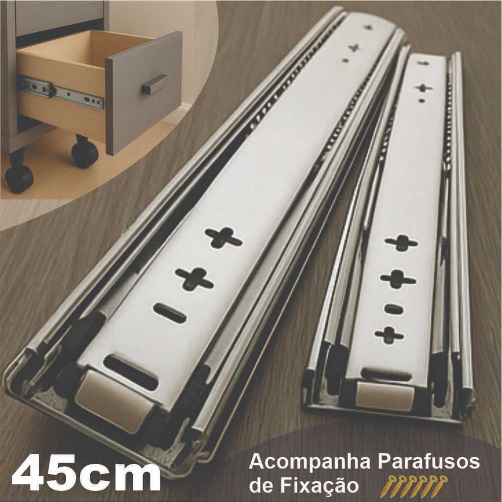 Corrediças Telescópica 4 Unidades Gaveta Trilho 45cm 2 Pares E Parafusos 45kg