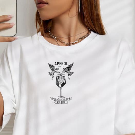 Camiseta 100% Algodão Feminina Minimalista Aperol Club Premium