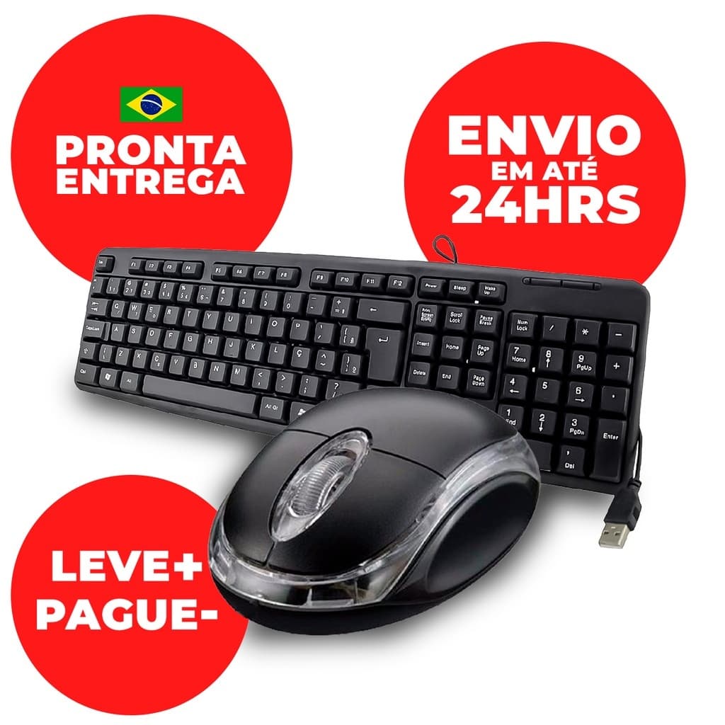 kit Teclado e Mouse USB Com Fio Computador Notebook