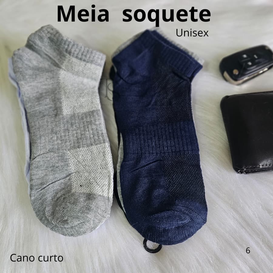Kit 6 Pares Meia Soquete Curta Unissex Feminina Masculina Dia a Dia Confortável  Esporte Trabalho