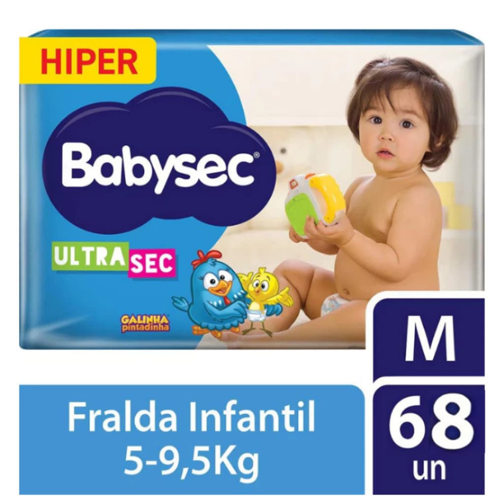 Fralda Babysec Ultra Hiper Tamanho M - 68 Unidades (5 a 9,5kg)