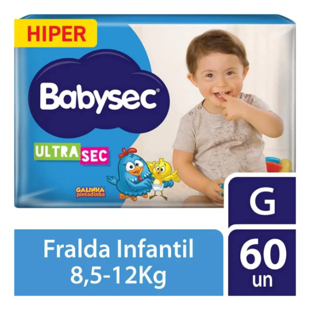 Fralda Babysec Hiper Tamanho G - 60 Unidades - Ultra Suave com Aloe Vera