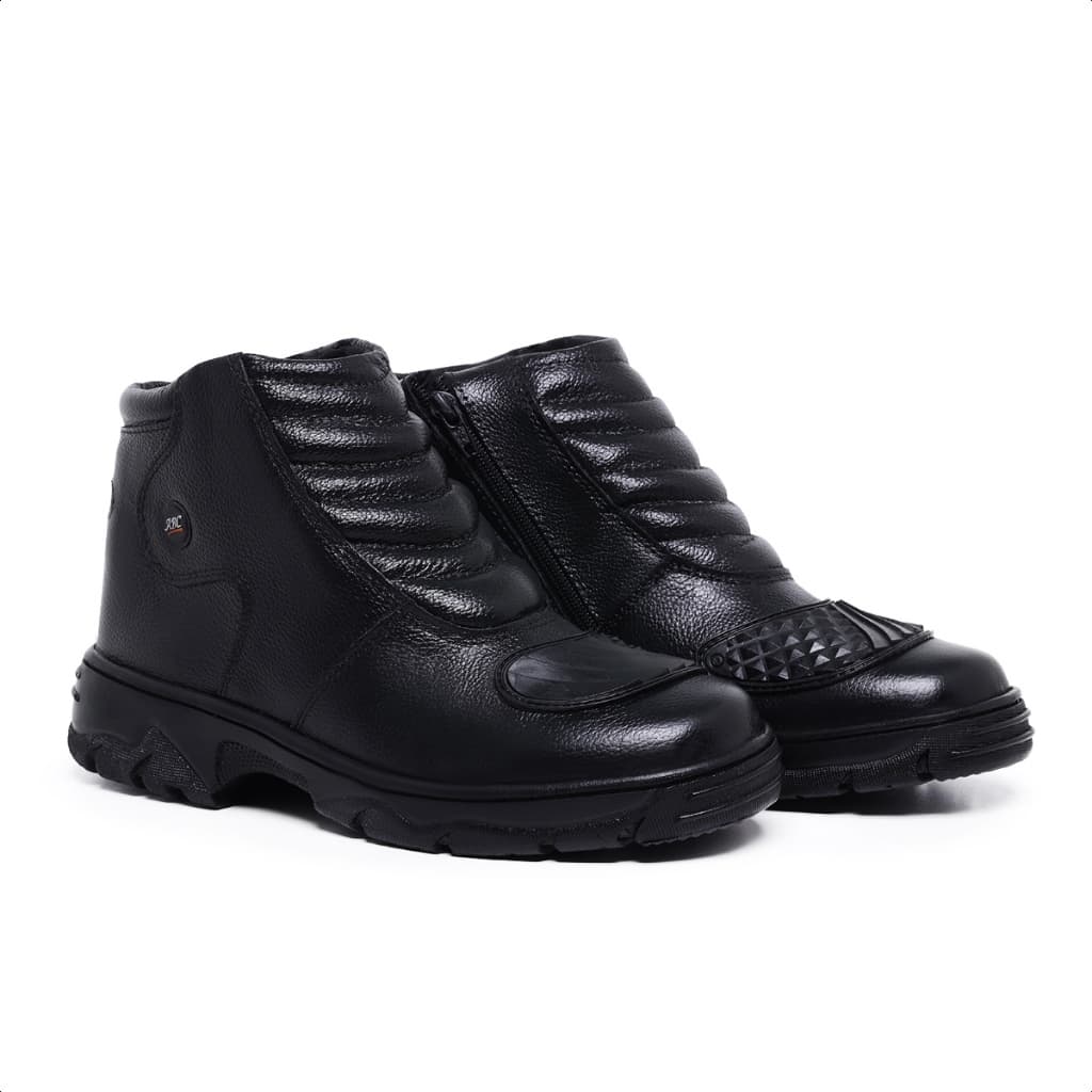 Bota Botina Preta Cano Curto Motociclista Couro Masculina Protetor de Marcha
