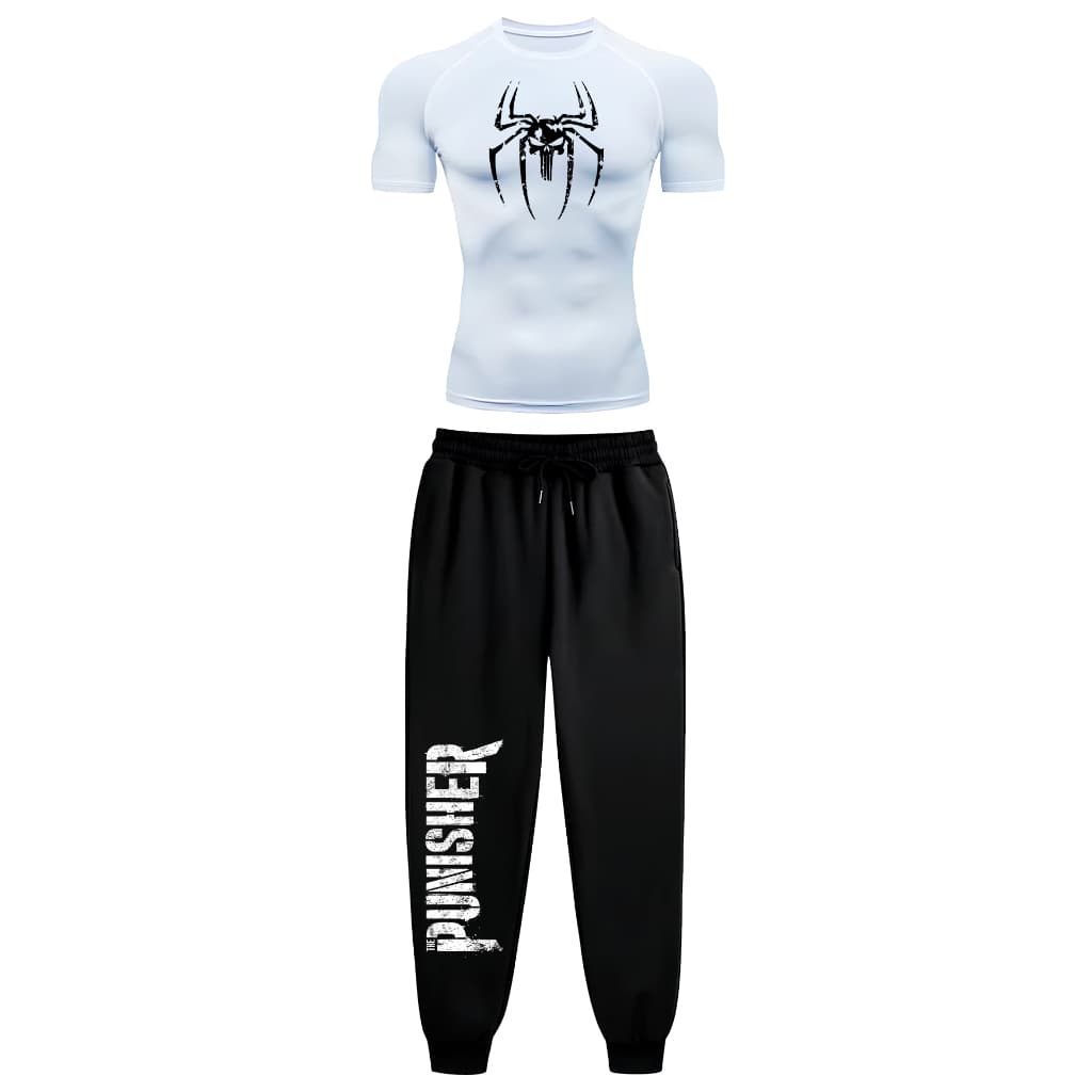 Kit Camiseta De Compressão e Calça De Moletom Treino Academia The Punisher Spider Arte