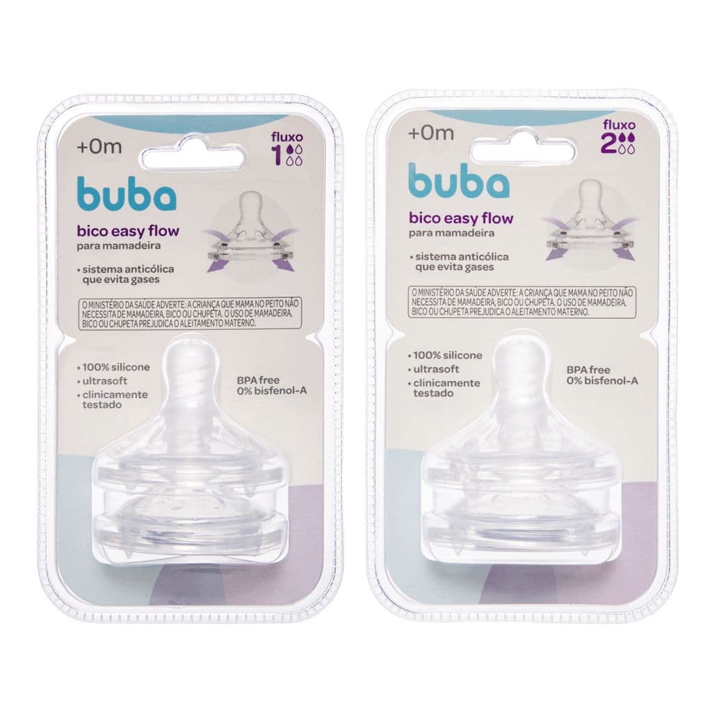 Bico de Mamadeira Buba Kit 2 Anticólica Easy Fluxo 1 2 3 ou 4 0m+ Ultrasoft